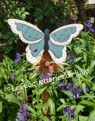 Piquet de jardin - Papillon turquoise et blanc