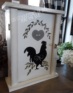 Meuble - Petite armoire blanche peinte par Julie - Coq noir