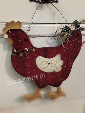 Poule de bois peinte par Julie - Bec blanc