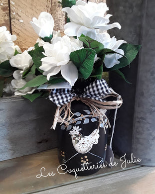 Ensemble - Pot mason peint par Julie et fleurs