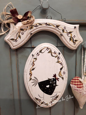 Plaque de bois peinte sur arche - Poule noire