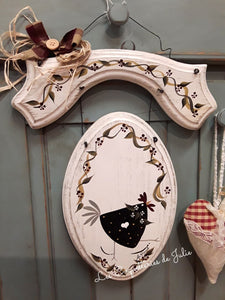 Plaque de bois peinte sur arche - Poule noire