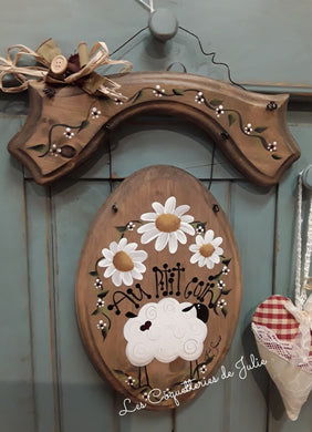 Plaque de bois peinte sur arche - Au p'tit coin