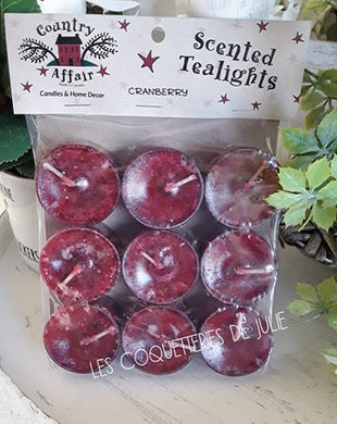 Chandelles Sac de 9 tea lights aux canneberges (cranberry)